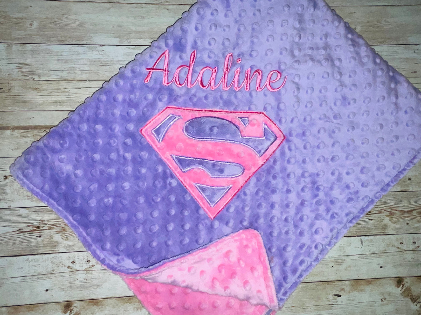 Personalized Supergirl Minky Blanket -  Purple and Pink Minky