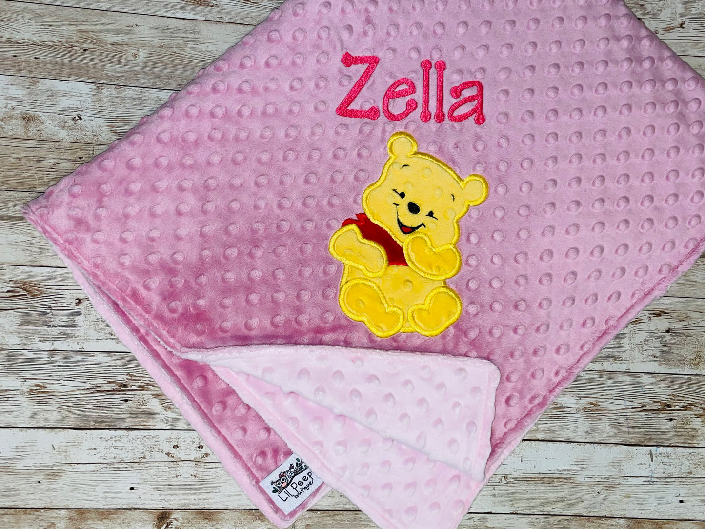 Personalized Winnie the Pooh Minky Baby Blanket - Pink Minky