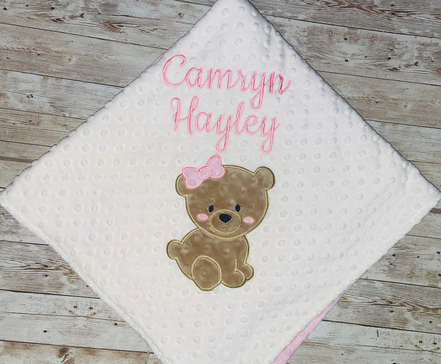 Bear -Personalized - Ivory / Pink  Minky - Embroidered Girl Bear