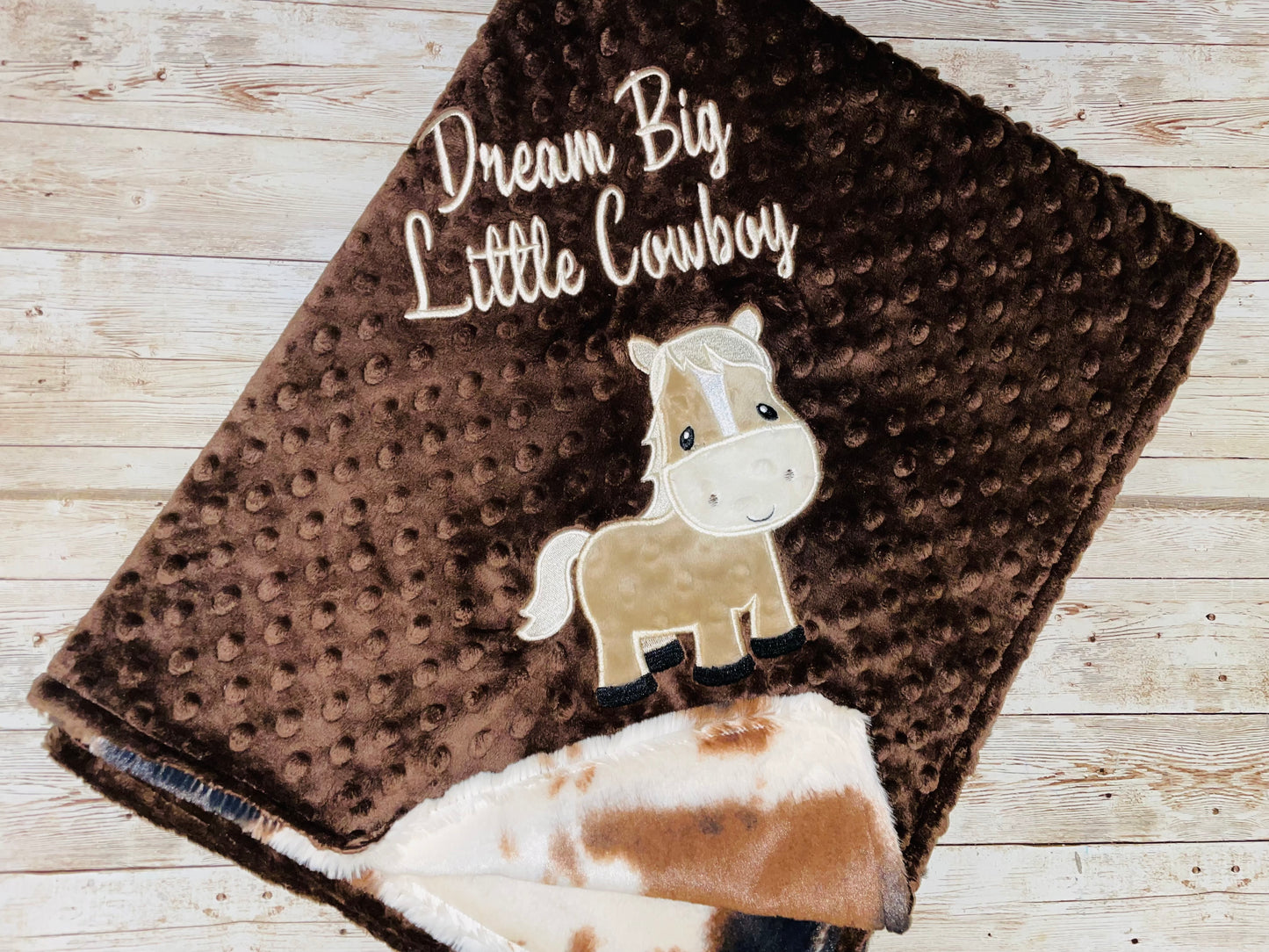 Horse- Personalized Blanket - Brown / Luxe Pony Minky - Embroidered Horse