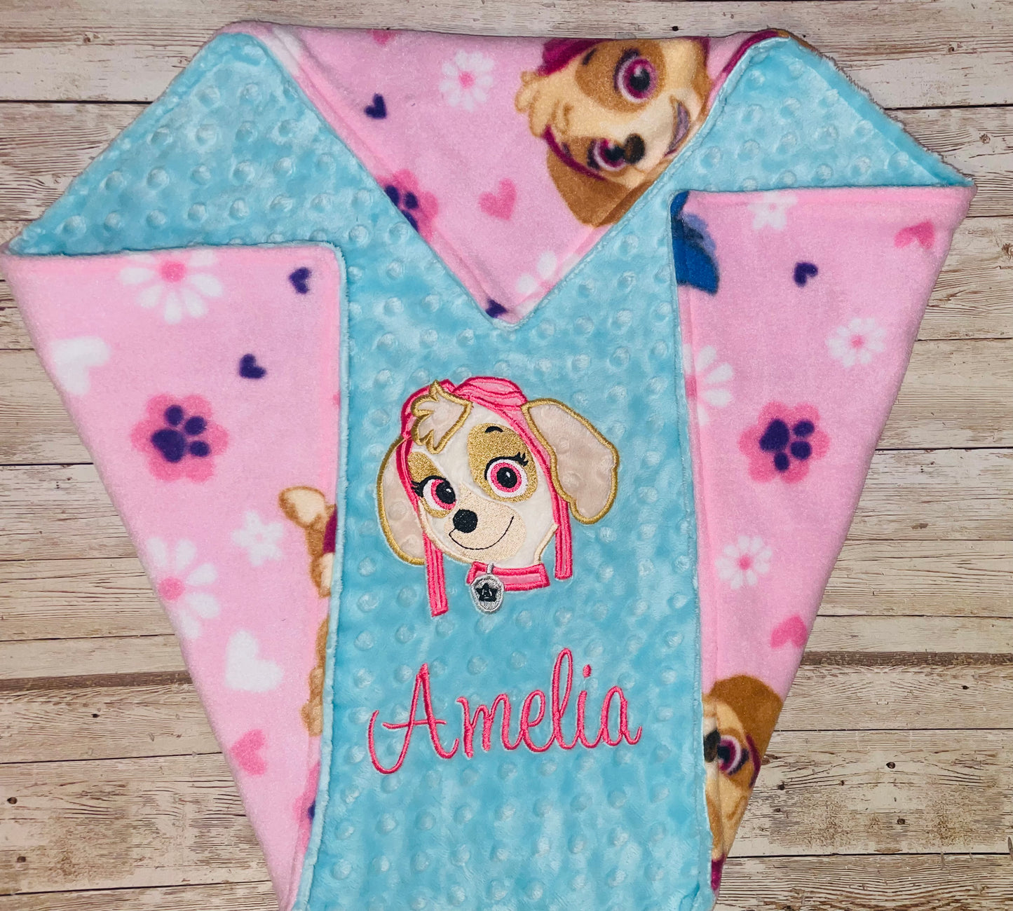 Paw Patrol - Skye- Personalized Minky Blanket -Aqua Minky - Embroidered Puppy