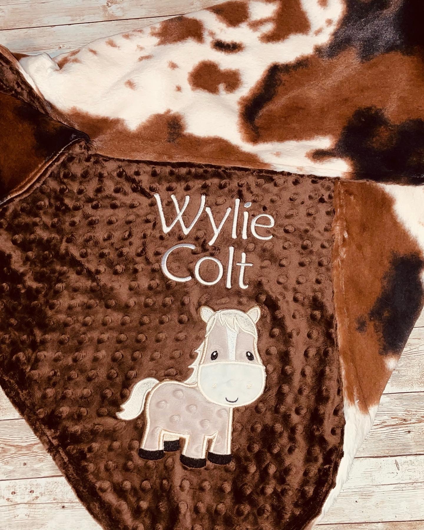 Horse- Personalized Blanket - Brown / Luxe Pony Minky - Embroidered Horse