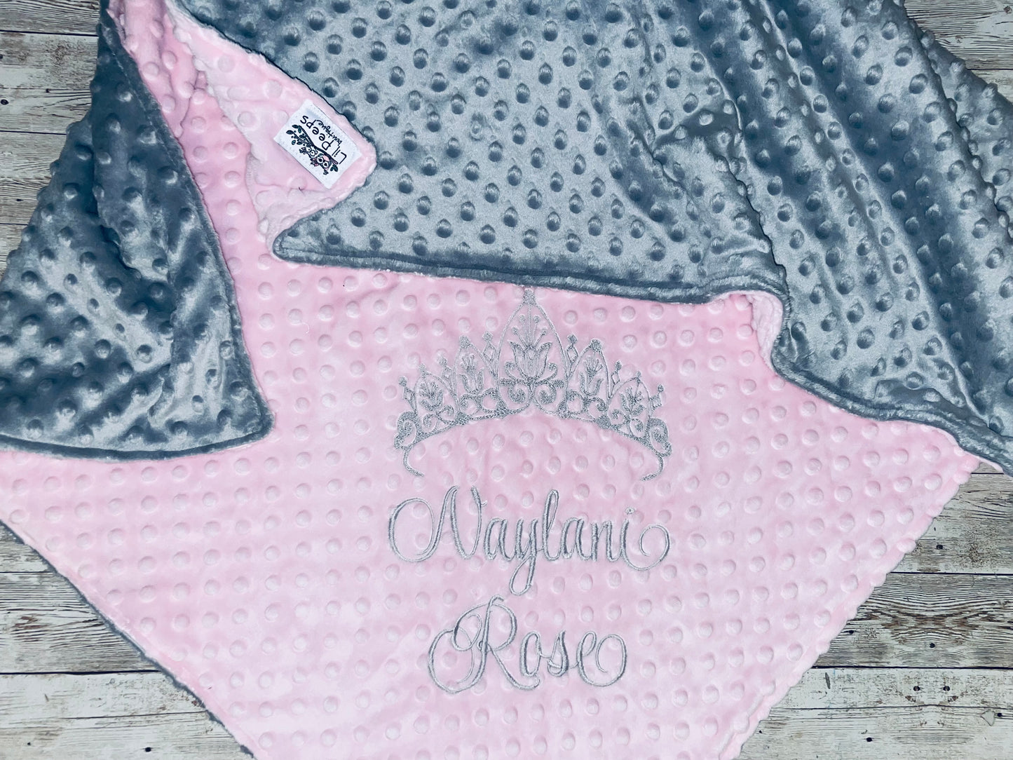 Personalized Crown Minky Blanket - Gray and Pink - Custom Monogram