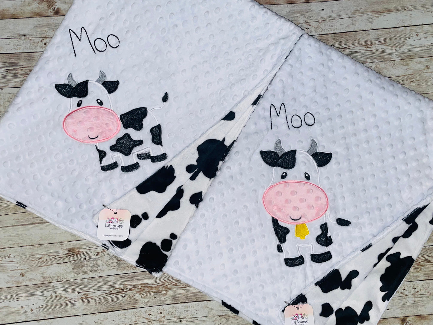 Cow- Personalized Minky Baby Blanket - White / Cow Minky - Embroidered Cow