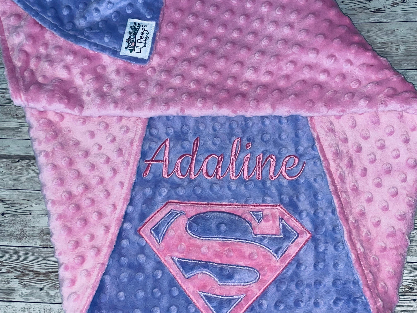 Personalized Supergirl Minky Blanket -  Purple and Pink Minky