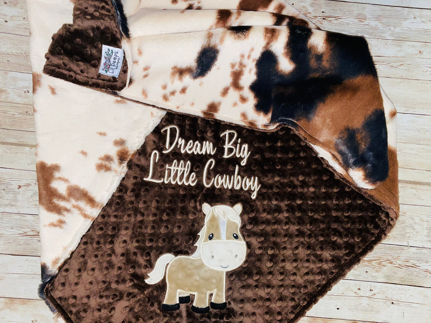 Horse- Personalized Blanket - Brown / Luxe Pony Minky - Embroidered Horse