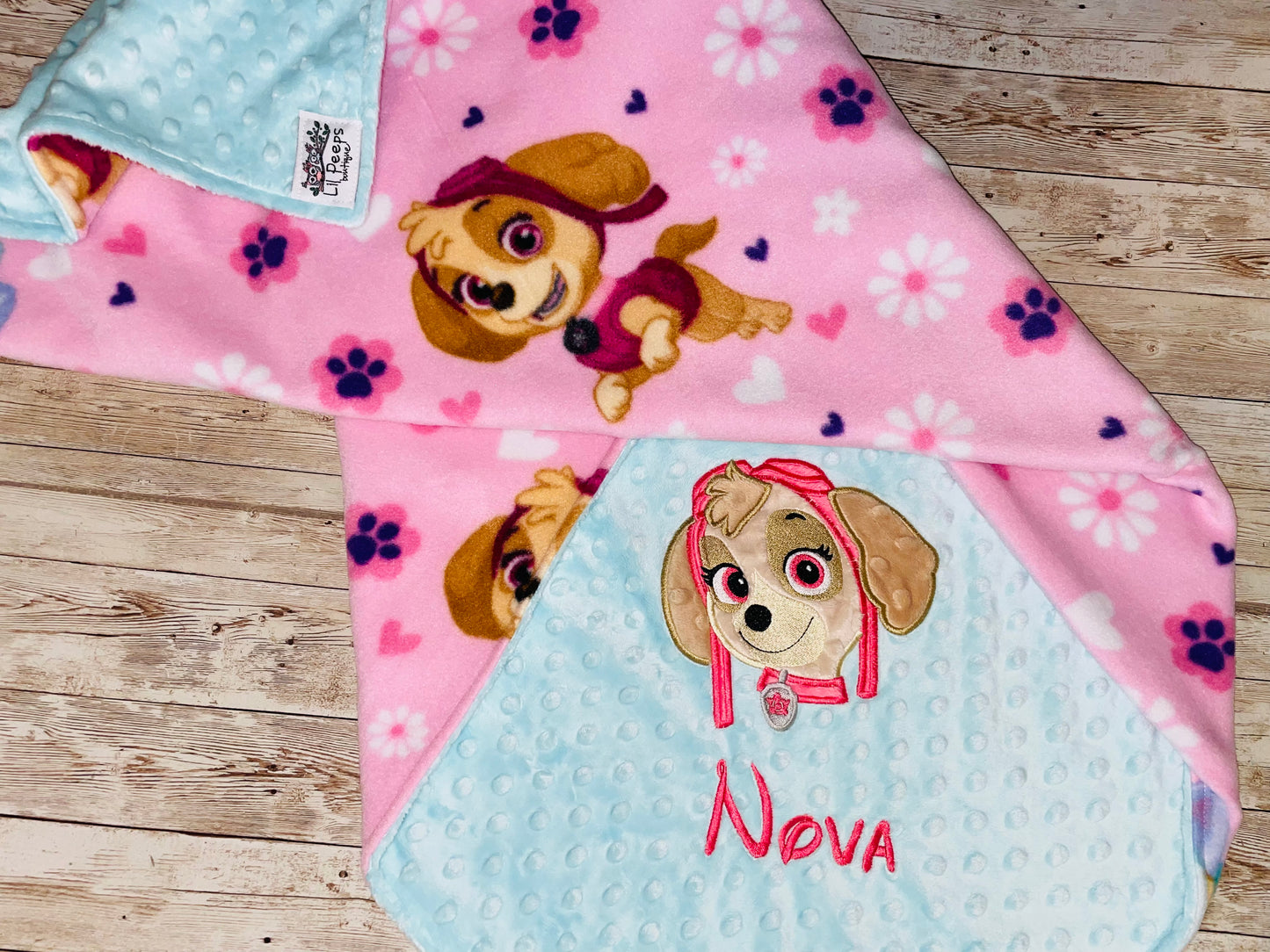 Paw Patrol - Skye- Personalized Minky Blanket -Aqua Minky - Embroidered Puppy