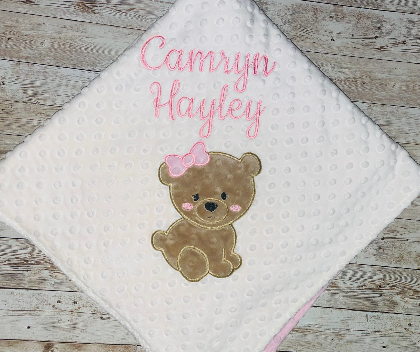 Bear -Personalized - Ivory / Pink  Minky - Embroidered Girl Bear