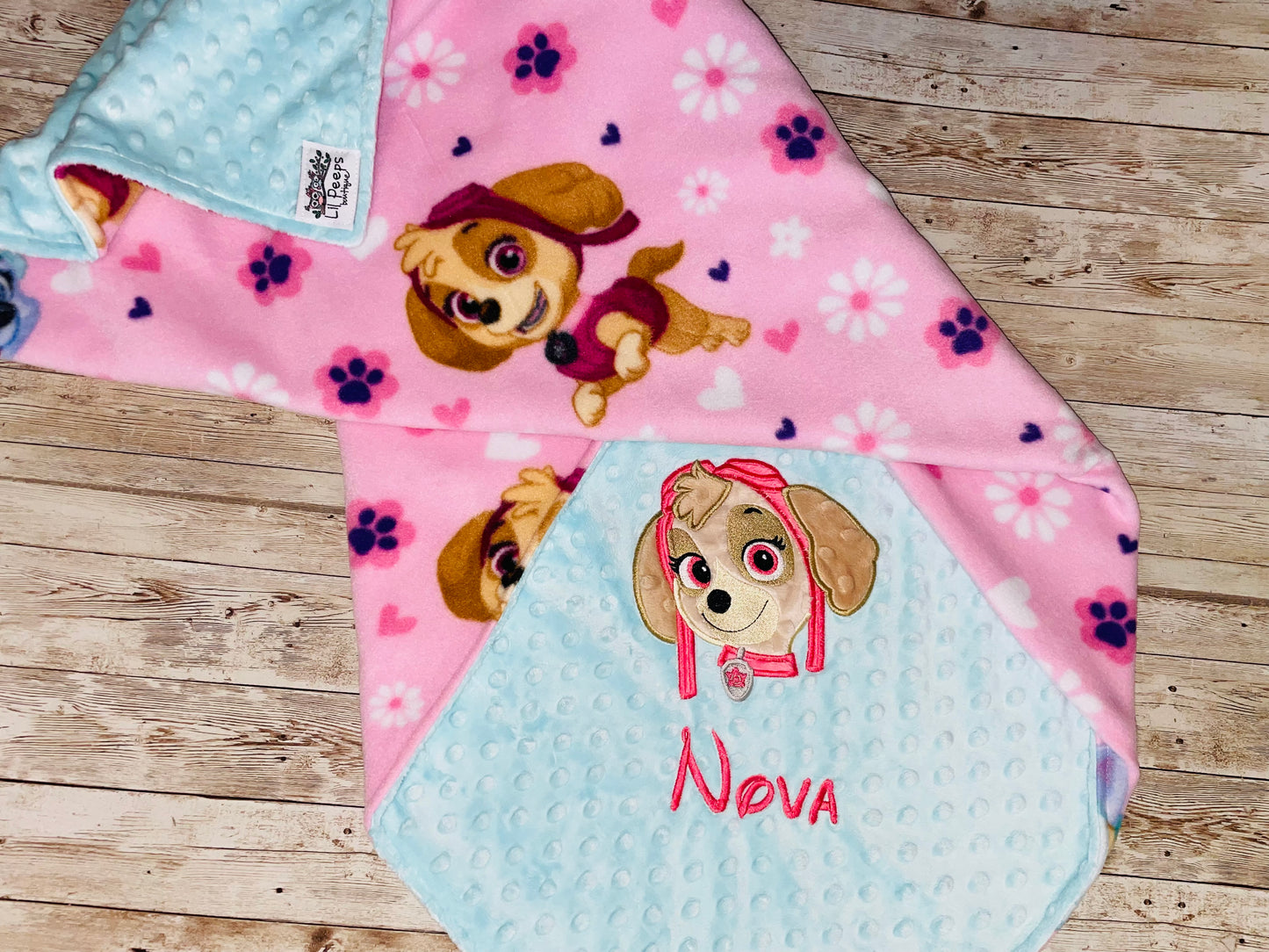 Paw Patrol - Skye- Personalized Minky Blanket -Aqua Minky - Embroidered Puppy