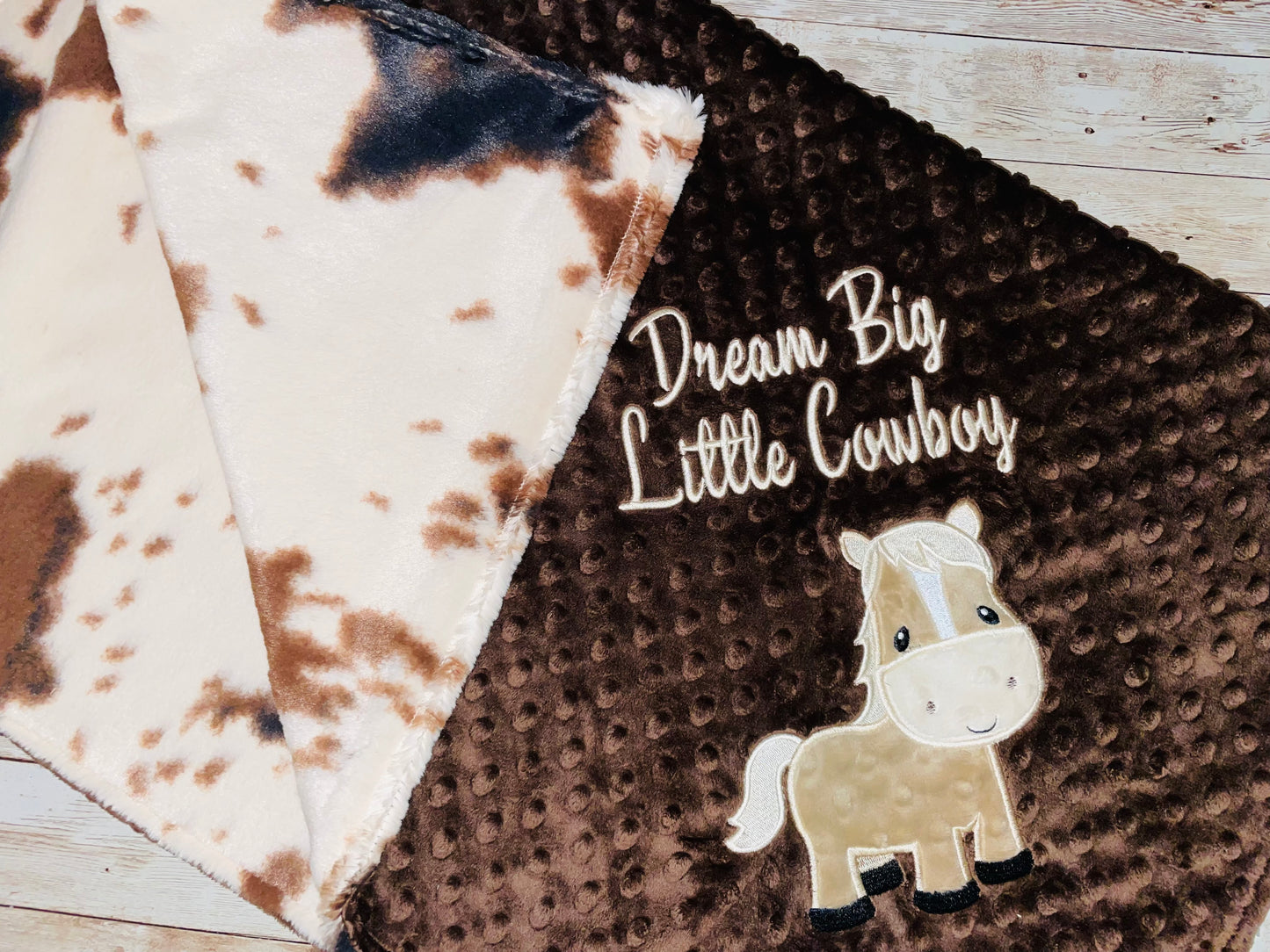 Horse- Personalized Blanket - Brown / Luxe Pony Minky - Embroidered Horse