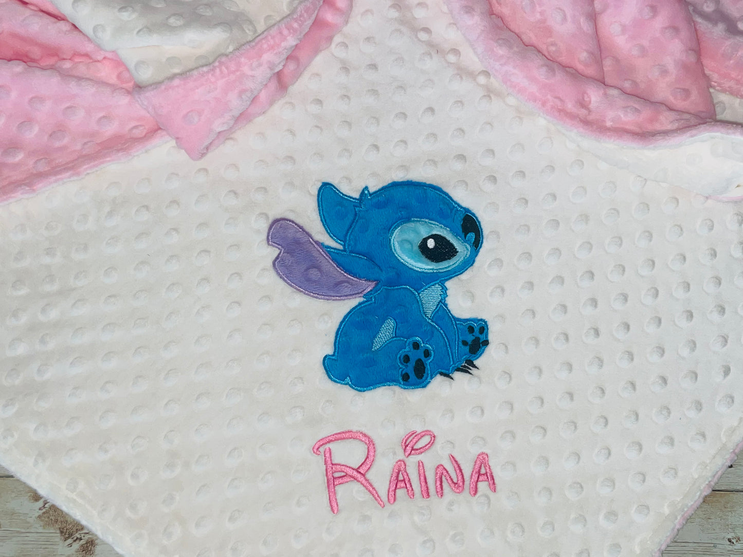 Personalized Stitch Minky Blanket - Cream and Pink Minky