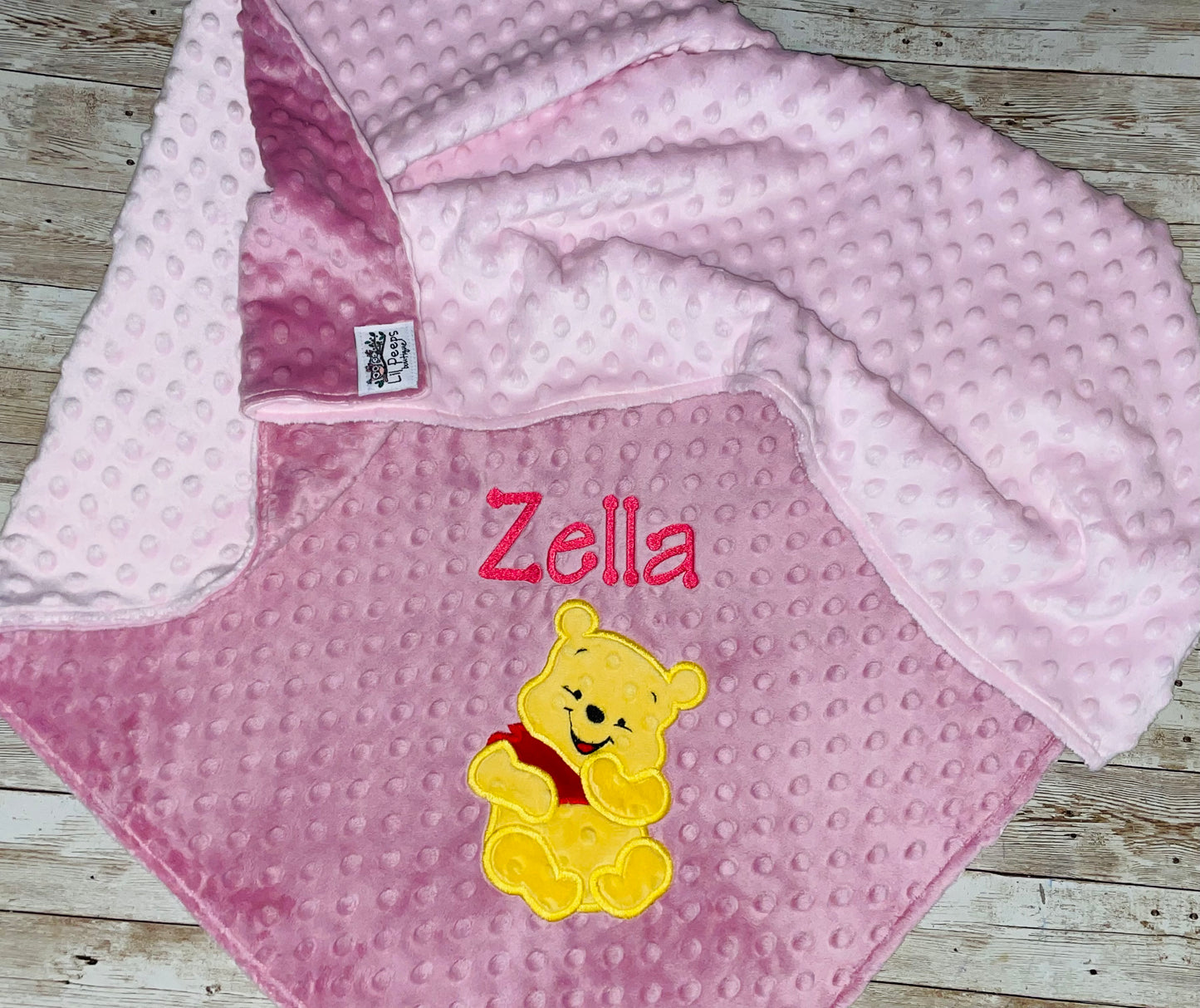 Personalized Winnie the Pooh Minky Baby Blanket - Pink Minky