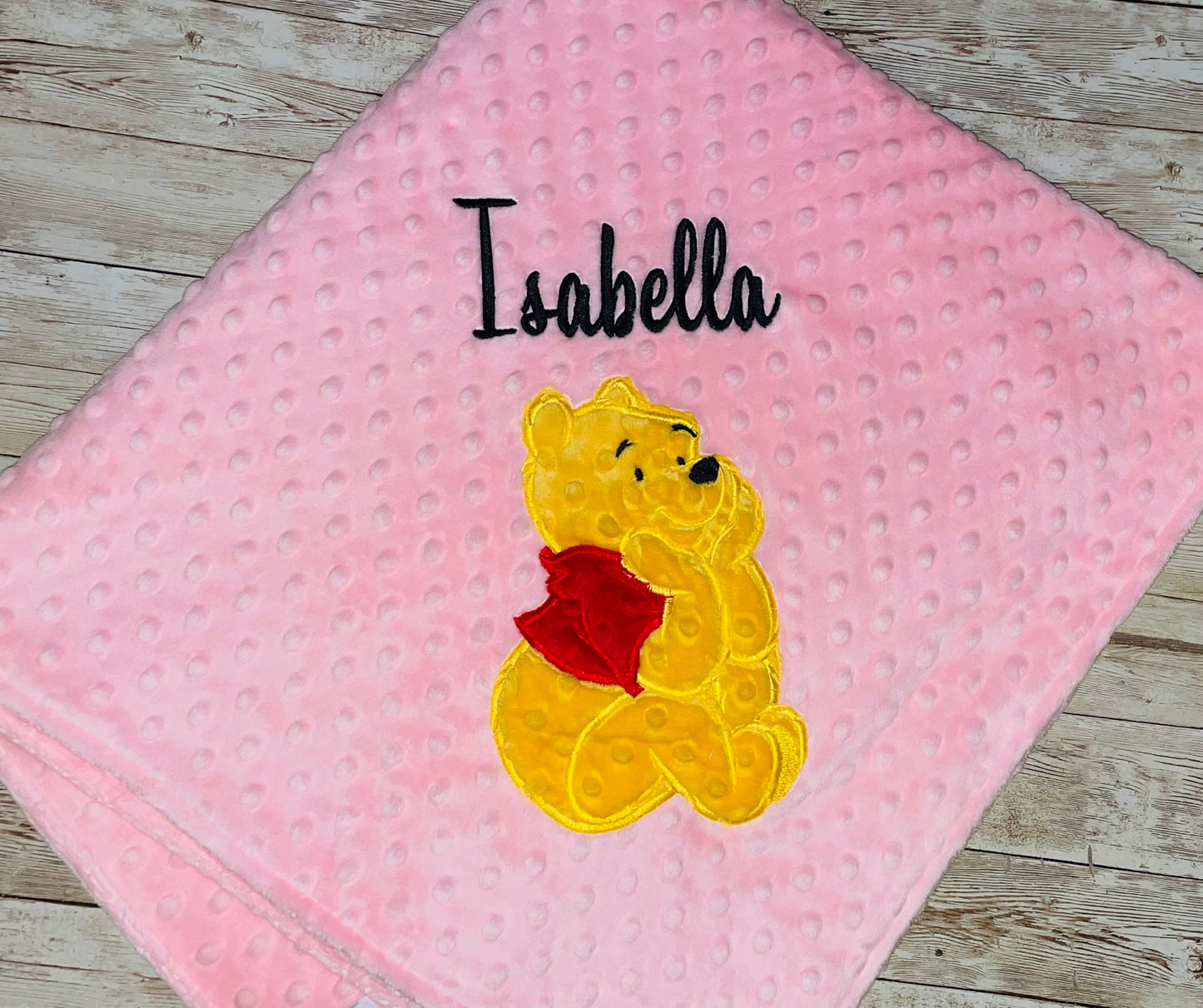 Personalized Winnie the Pooh Minky Baby Blanket - Pink Minky - Custom Monogram