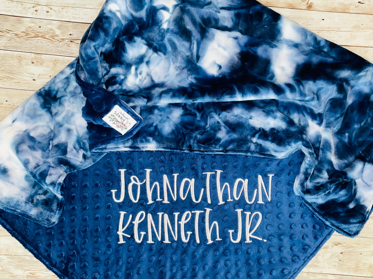 Personalized Blanket - Navy and Tie dye Minky Baby Blanket