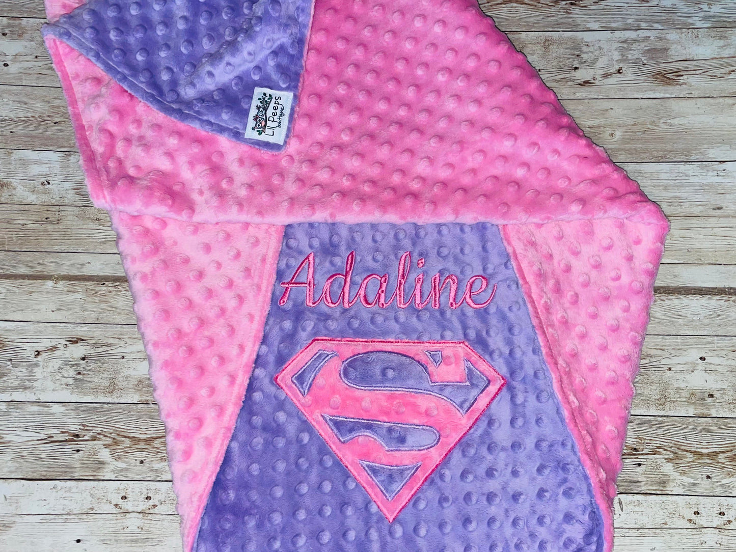 Personalized Supergirl Minky Blanket -  Purple and Pink Minky