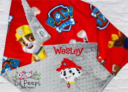 Paw Patrol - Marshall - Personalized Minky Blanket -Red Minky - Embroidered Puppy