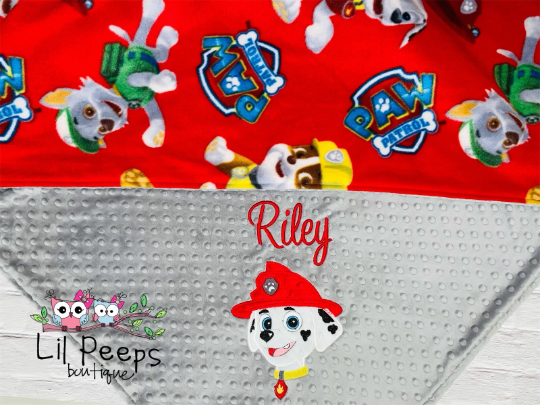 Paw Patrol - Marshall - Personalized Minky Blanket -Red Minky - Embroidered Puppy