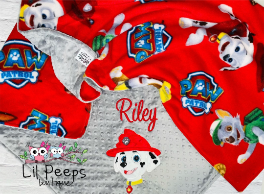 Paw Patrol - Marshall - Personalized Minky Blanket -Red Minky - Embroidered Puppy