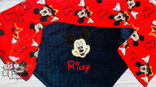 Mickey Mouse - Personalized Minky Baby Blanket - Navy Minky and Character fleece - Custom Monogram