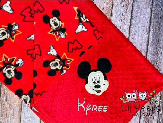 Mickey Mouse - Personalized Minky Baby Blanket - Red Minky and Character fleece - Custom Monogram