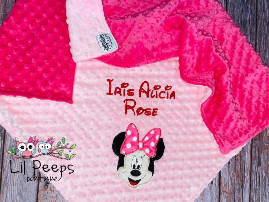 Minnie Mouse- Personalized Minky Baby Blanket - Pink and Fuchsia Minky - Custom Monogram