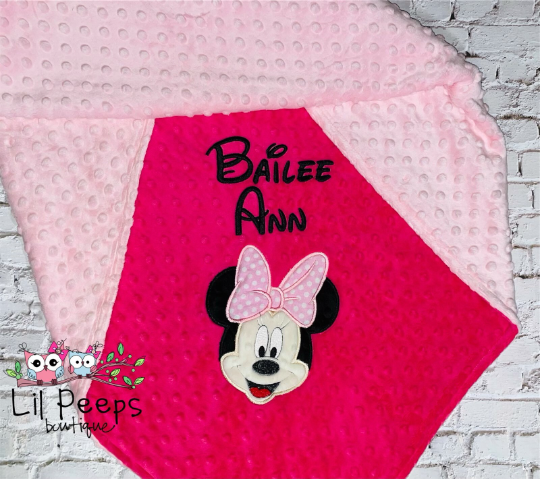 Minnie Mouse - Personalized Minky Baby Blanket - Pink Minky - Custom Monogram