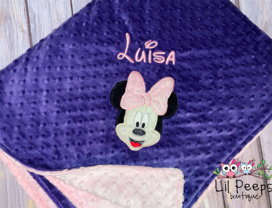 Minnie Mouse- Personalized Minky Baby Blanket - Pink and Purple Minky - Custom Monogram