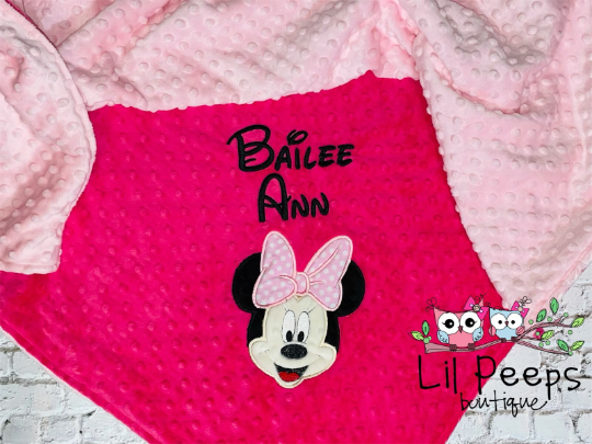 Minnie Mouse - Personalized Minky Baby Blanket - Pink Minky - Custom Monogram