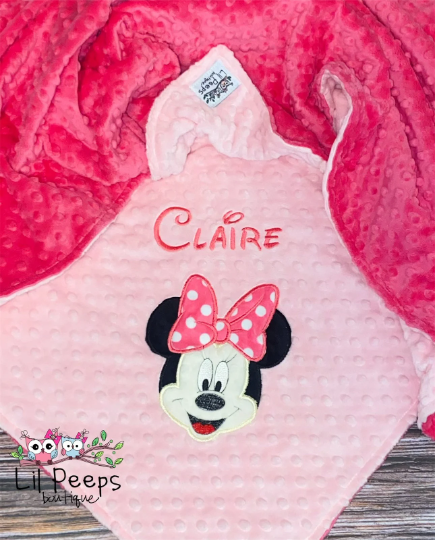 Minnie Mouse- Personalized Minky Baby Blanket - Pink and Fuchsia Minky - Custom Monogram