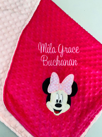 Minnie Mouse - Personalized Minky Baby Blanket - Pink Minky - Custom Monogram