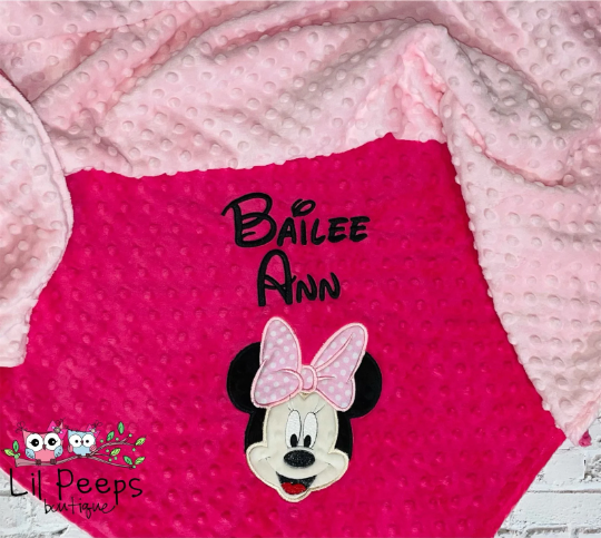 Minnie Mouse - Personalized Minky Baby Blanket - Pink Minky - Custom Monogram