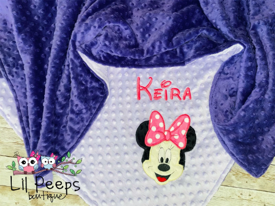 Minnie Mouse - Personalized Minky Baby Blanket - Purple Minky - Custom Monogram