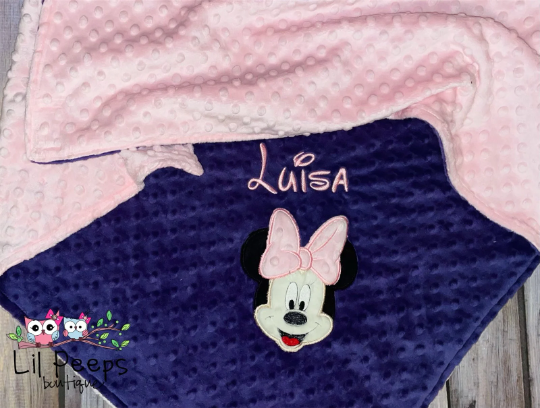 Minnie Mouse- Personalized Minky Baby Blanket - Pink and Purple Minky - Custom Monogram