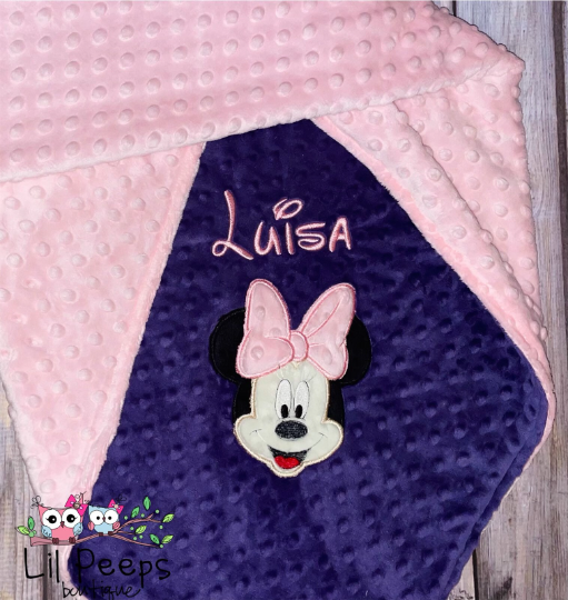 Minnie Mouse- Personalized Minky Baby Blanket - Pink and Purple Minky - Custom Monogram