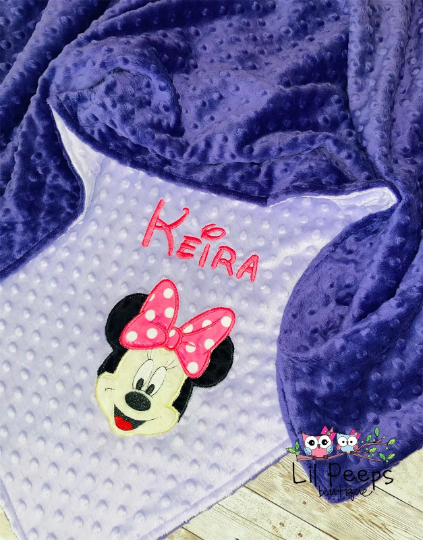 Minnie Mouse - Personalized Minky Baby Blanket - Purple Minky - Custom Monogram