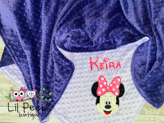 Minnie Mouse - Personalized Minky Baby Blanket - Purple Minky - Custom Monogram