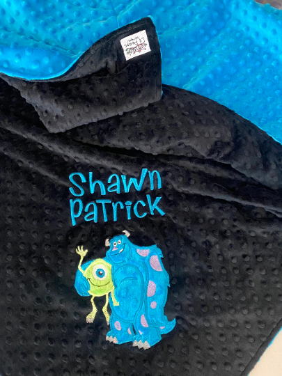 Mike and Sully - Personalized Minky Blanket - Black and Blue Minky