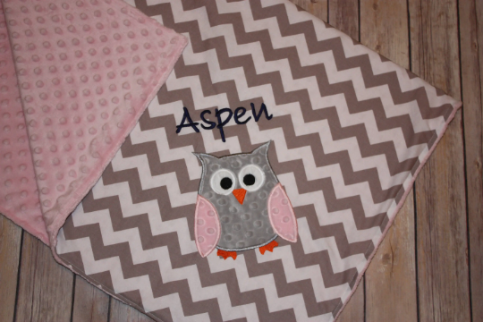 Owl- Personalized Minky Baby Blanket