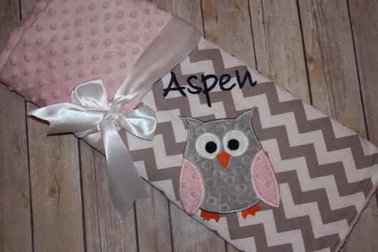 Owl- Personalized Minky Baby Blanket