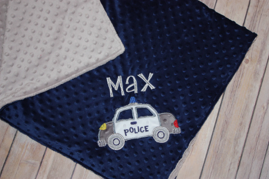 Police Gift Set- Personalized Baby Minky Blanket and Bib & Burp Cloth