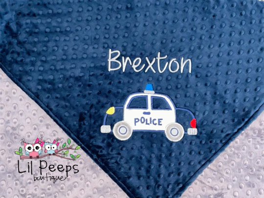 Police Gift Set- Personalized Baby Minky Blanket and Bib & Burp Cloth