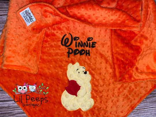 Personalized Winnie the Pooh Minky Baby Blanket - Orange Minky - Custom Monogram