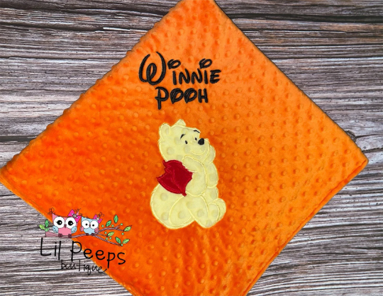 Personalized Winnie the Pooh Minky Baby Blanket - Orange Minky - Custom Monogram