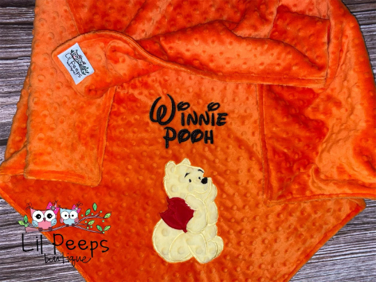 Personalized Winnie the Pooh Minky Baby Blanket - Orange Minky - Custom Monogram