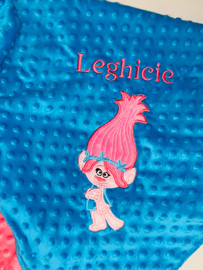 Trolls- Poppy- Personalized Minky Baby Blanket -Blue and Pink Minky