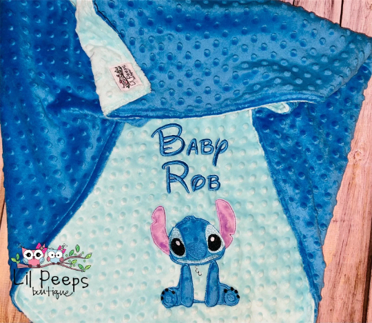 Personalized Stitch Minky Baby Blanket - Aqua and Blue Minky - Custom Monogram