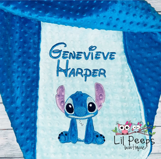 Personalized Stitch Minky Baby Blanket - Aqua and Blue Minky - Custom Monogram