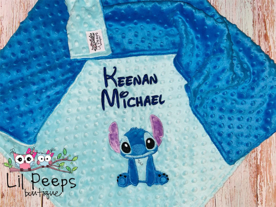 Personalized Stitch Minky Baby Blanket - Aqua and Blue Minky - Custom Monogram