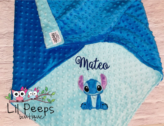 Personalized Stitch Minky Baby Blanket - Aqua and Blue Minky - Custom Monogram