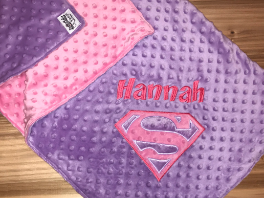 Personalized Supergirl Minky Blanket -  Purple and Pink Minky